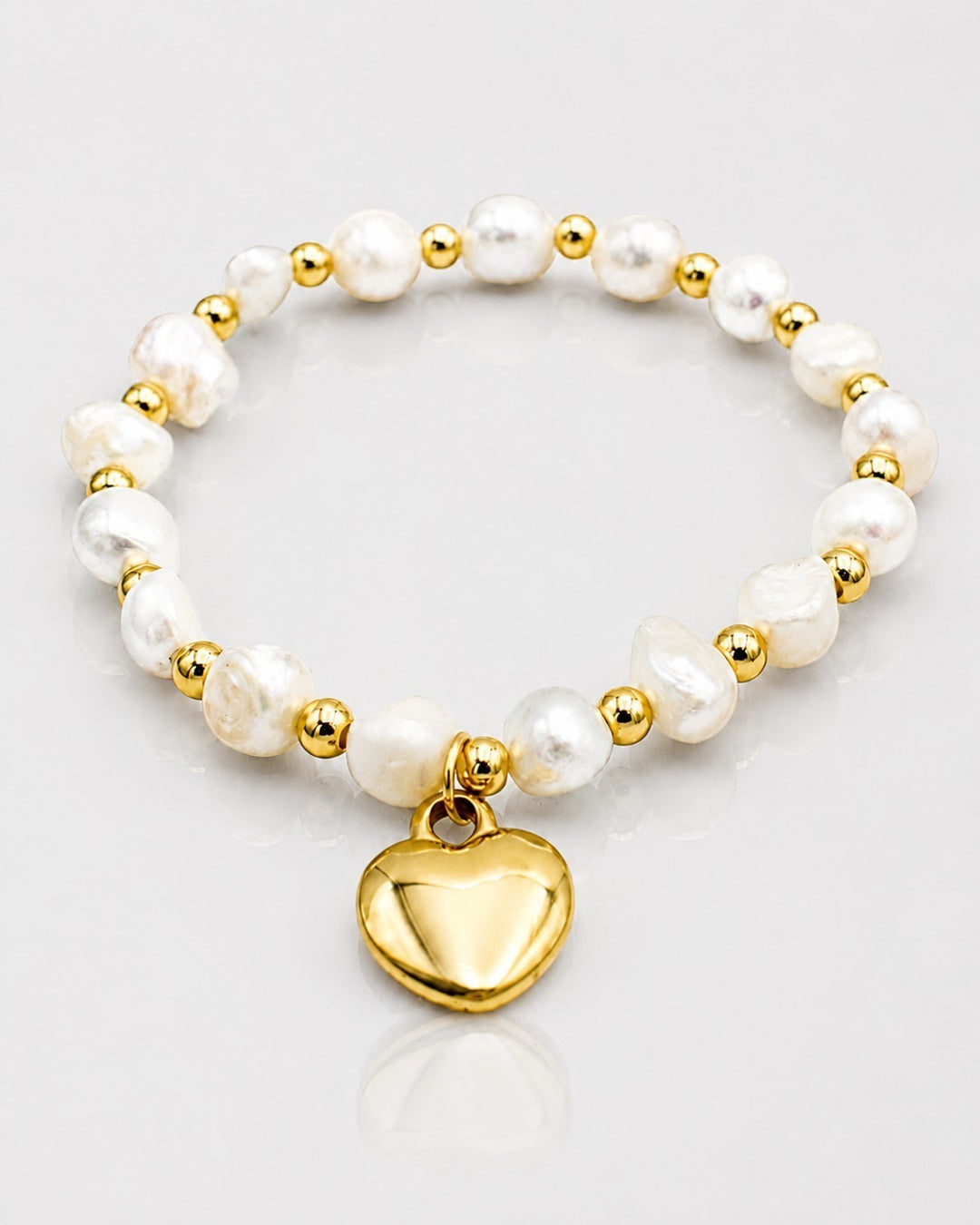 Gold Plated Pearl & Heart Charm Bracelet (10978)