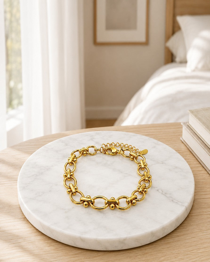 Gold Plated Waterproof Padlock Chain Link Bracelet (11469)