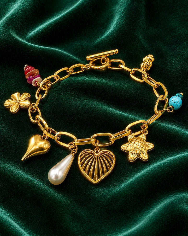 Gold Plated Waterproof T-Bar Cross Charm Bracelet (11437)