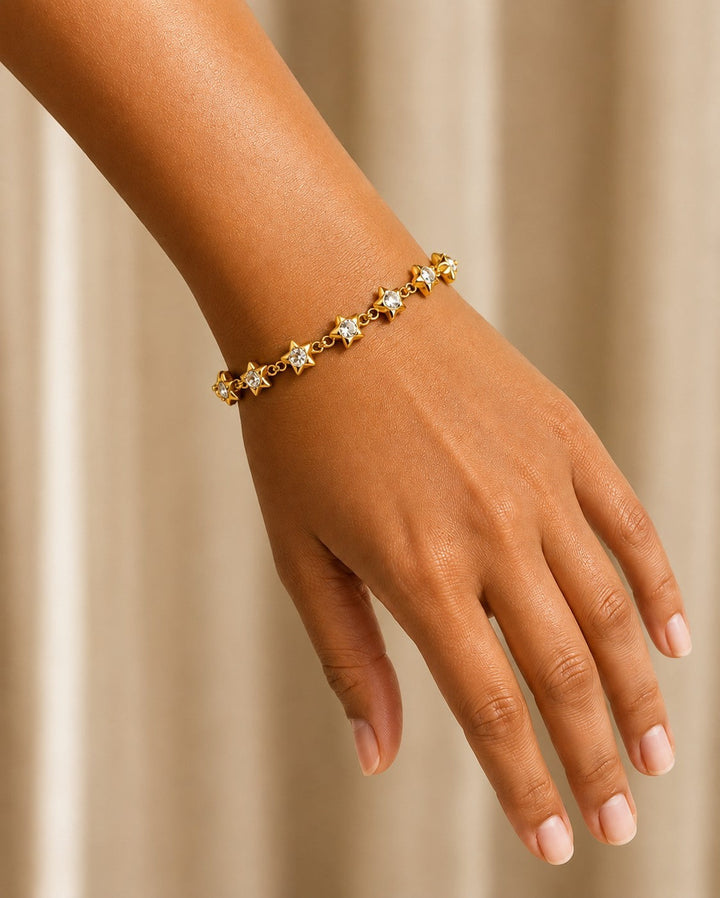 Gold Plated Waterproof Star Charm Cubic Zirconia Bracelet (11473)