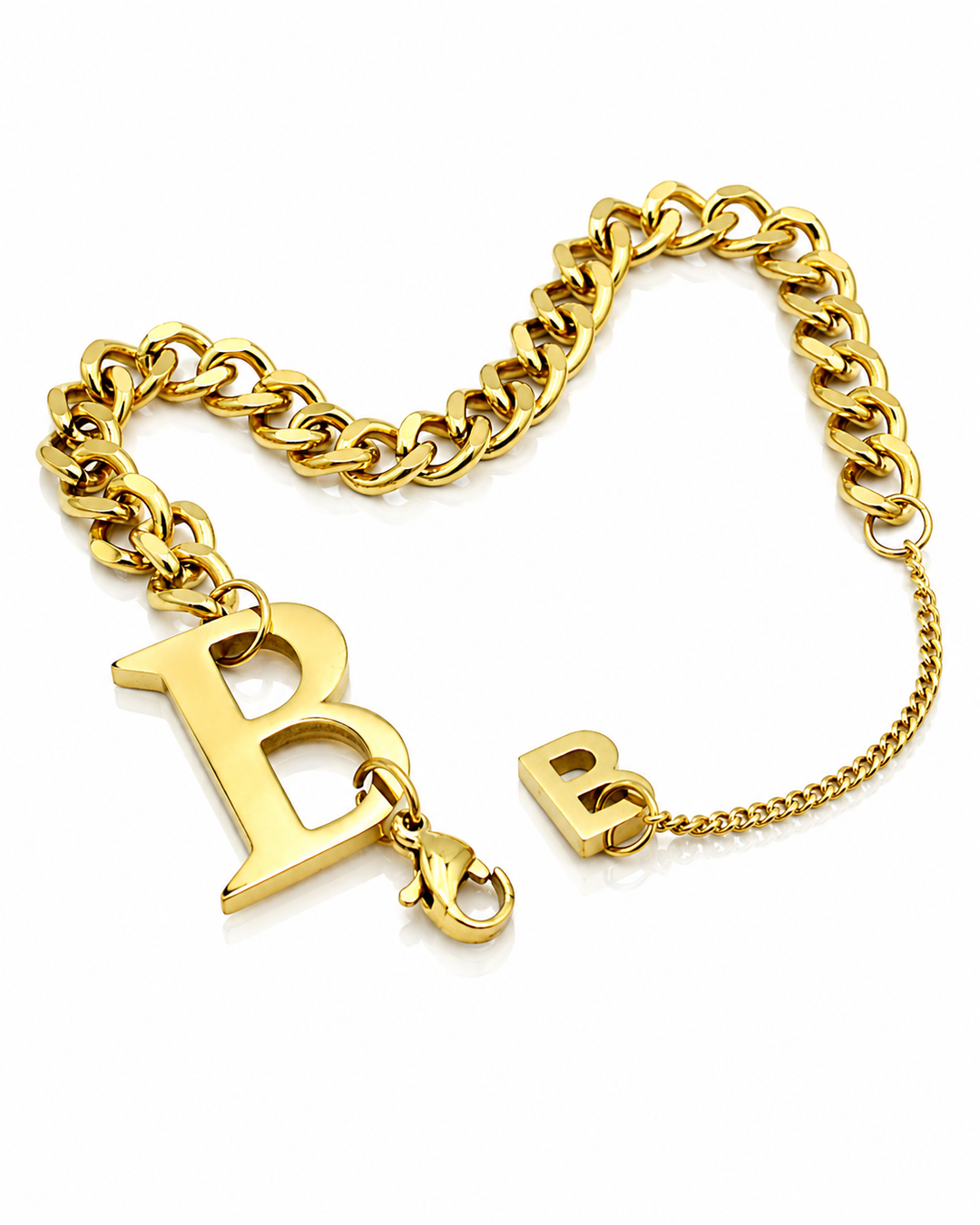 Gold Plated Waterproof Letter 'B' Initial Charm Bracelet (10690)