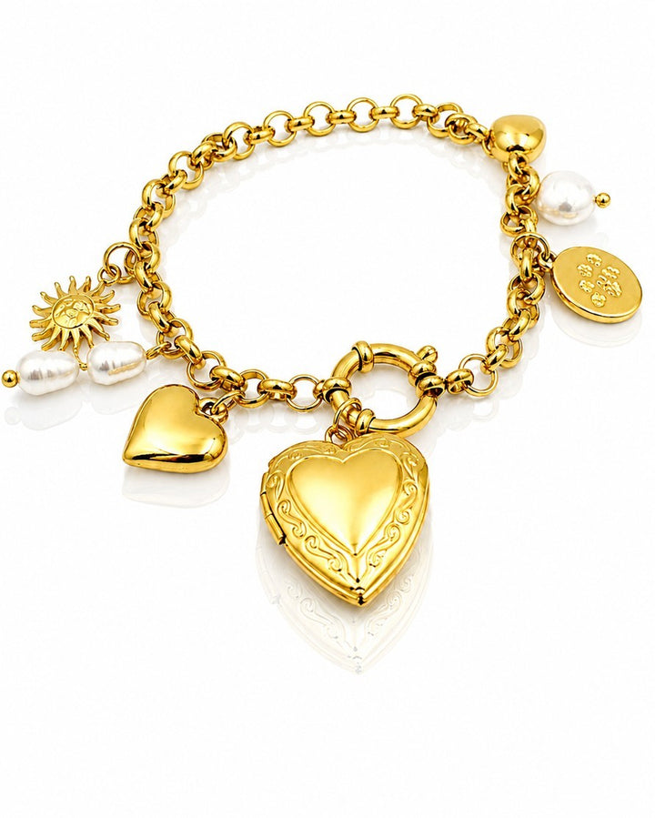 Gold Plated Waterproof Heart Charm Chain Bracelet (11454)