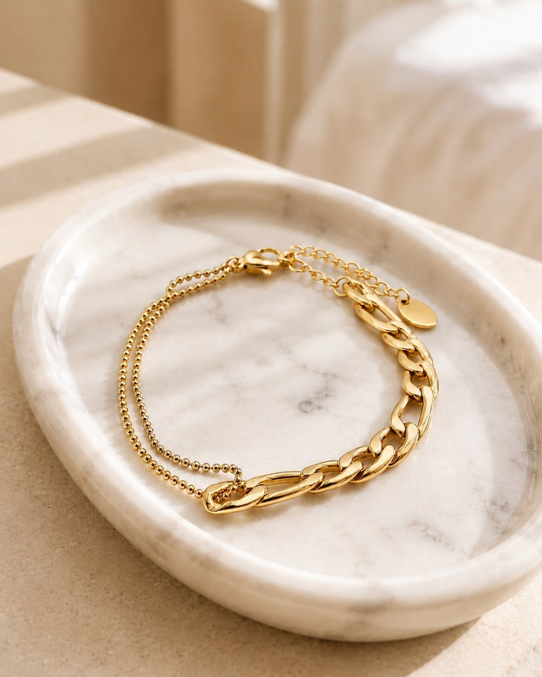 Gold Plated Semi-Figaro Chain Bracelet (10976)