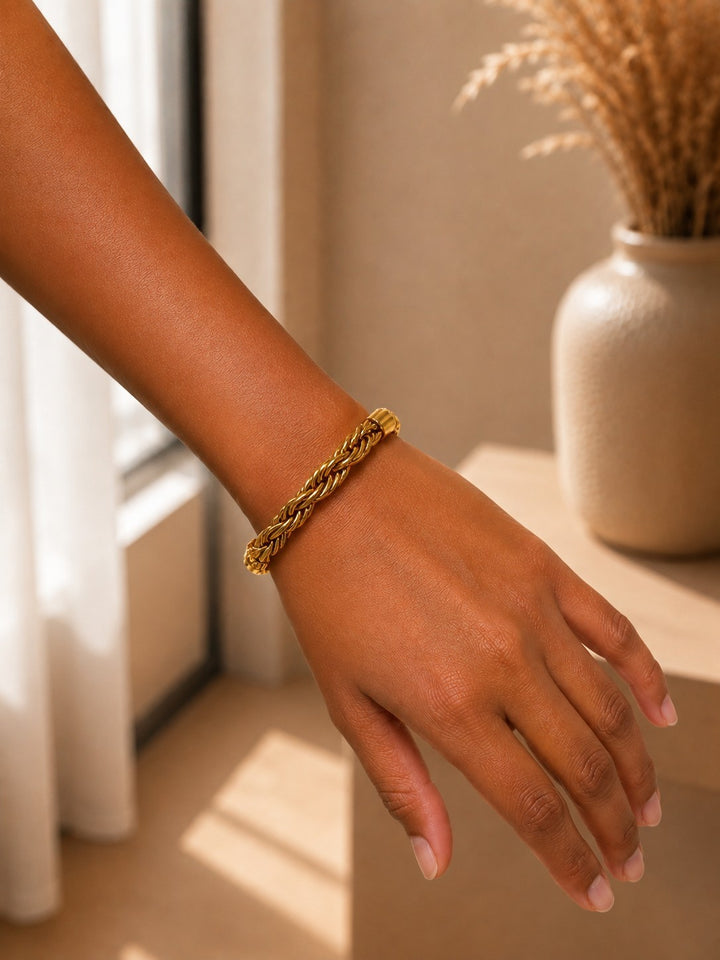 Gold Plated Waterproof Chunky Rope Chain Bracelet (10785)