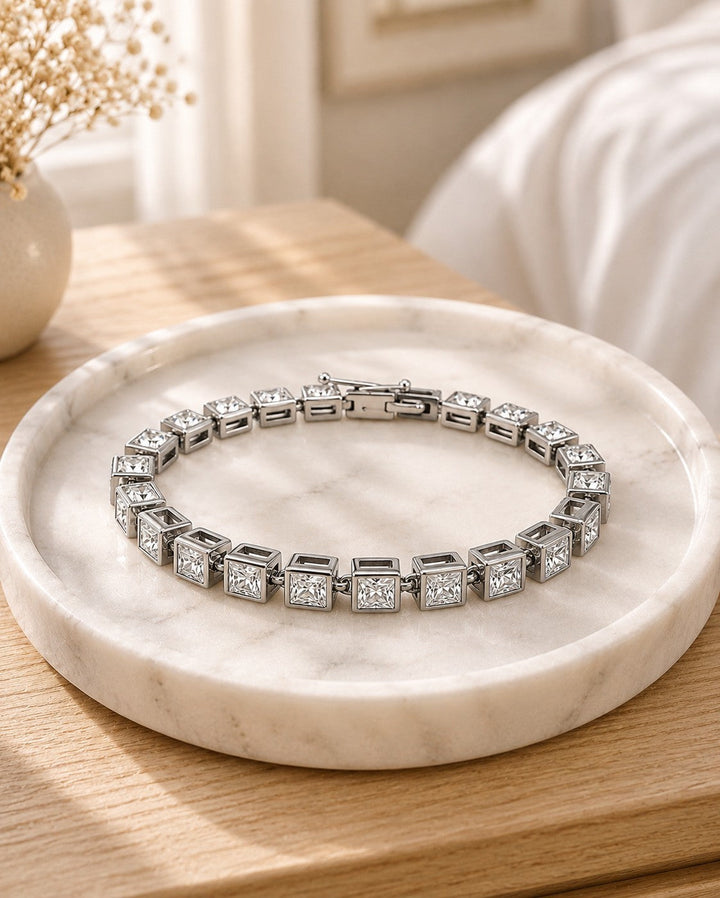 Rhodium Plated Cubic Zirconia Tennis Bracelet (11442)