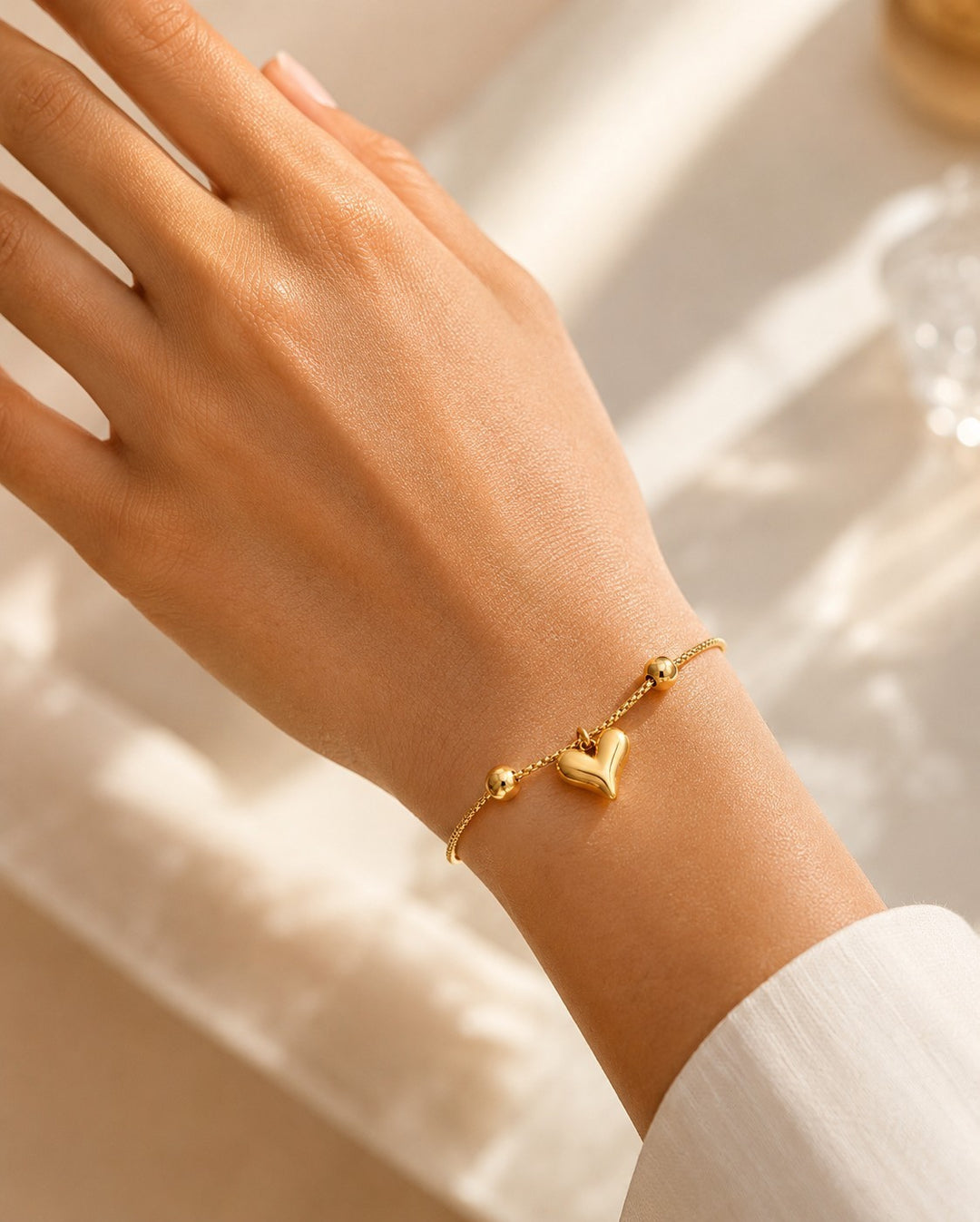Gold Plated Adjustable Heart Chain Bracelet (11003)
