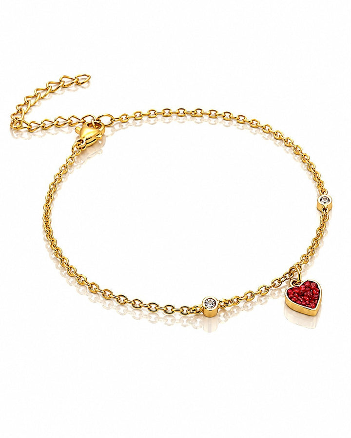 Dainty Red Heart Charm Gold Plated Waterproof Bracelet (10245)