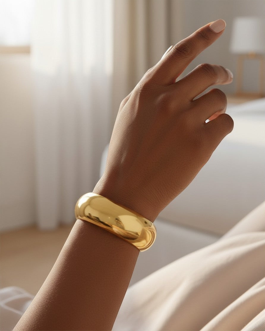 Gold Plated Waterproof Wide Statement Bangle (11808)