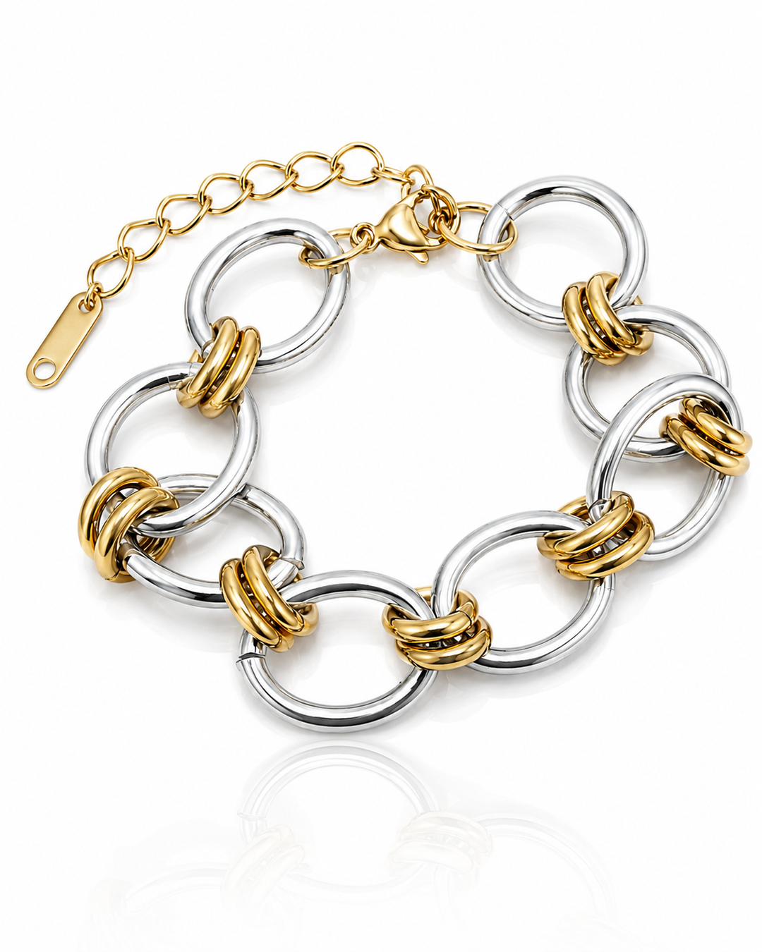 Two-Tone Ribbed Link Statement Bracelet Gold and Silver Finish (11824)