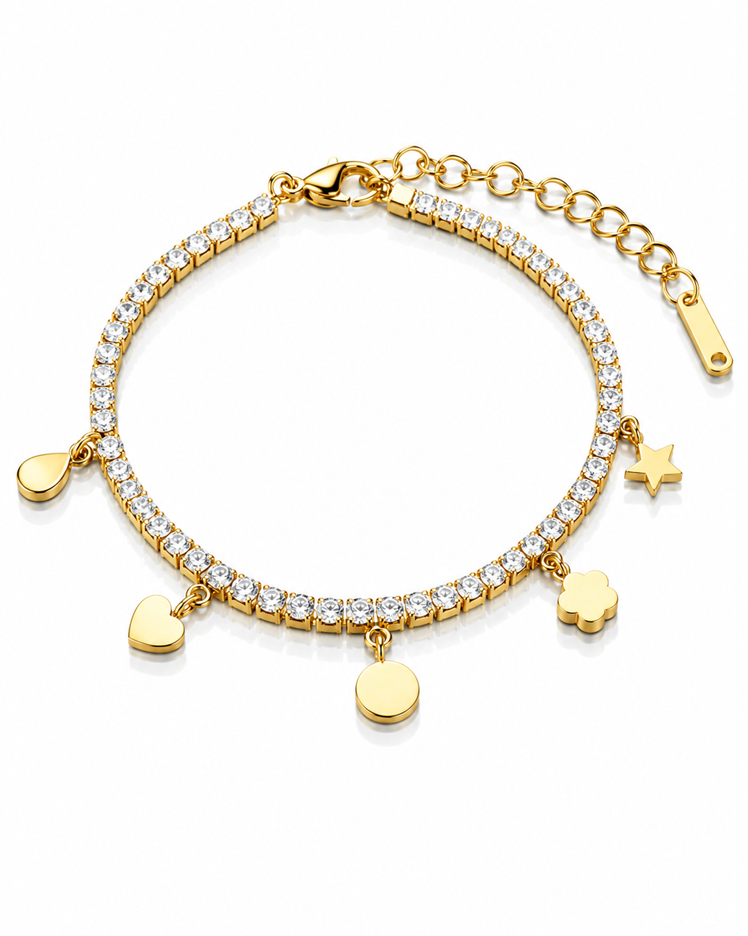 Gold Plated Waterproof Multi-Charm Bracelet with Crystal Accents (11835)