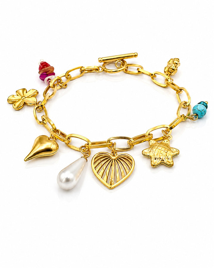 Gold Plated Waterproof T-Bar Cross Charm Bracelet (11437)
