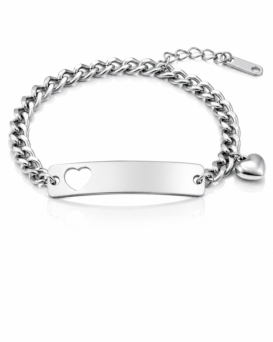 Silver Plated Heart ID Tag Charm Bracelet (11964)