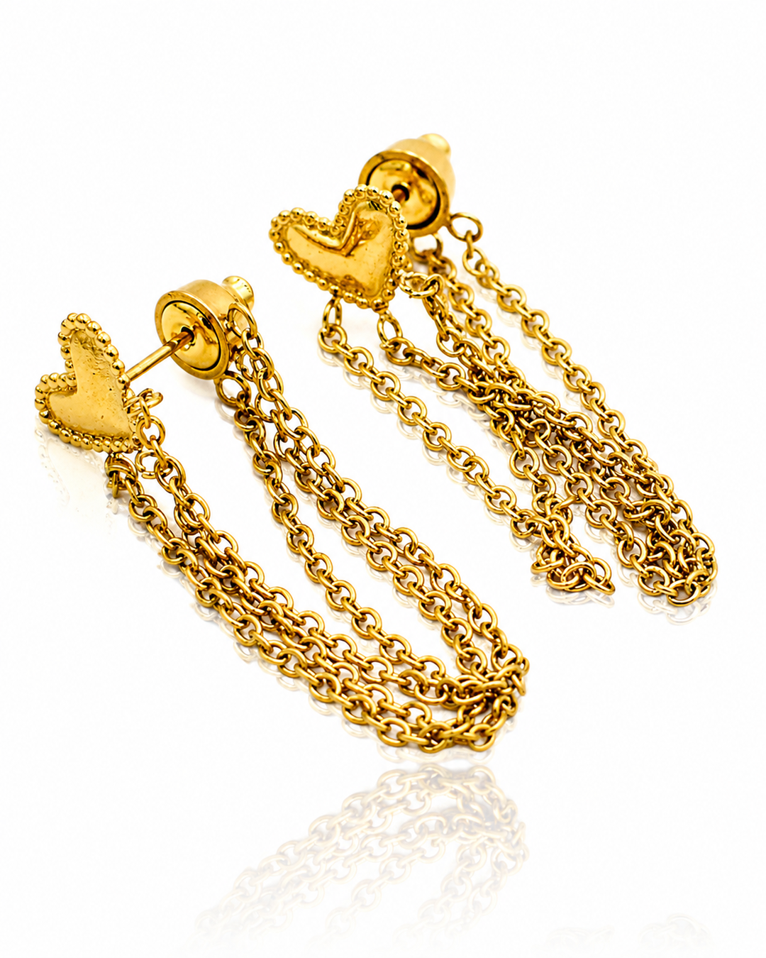 Gold Plated Waterproof Heart Crystal Cupchain Drop Earrings (10971)
