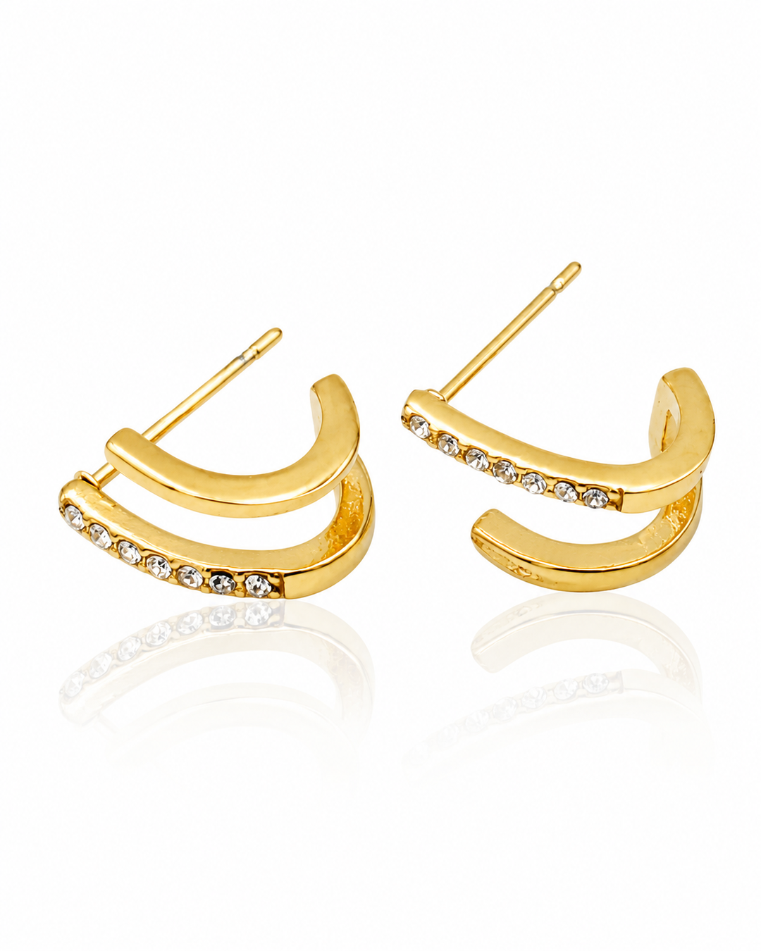 Gold Plated Diamante Stud Earrings Waterproof (10557)