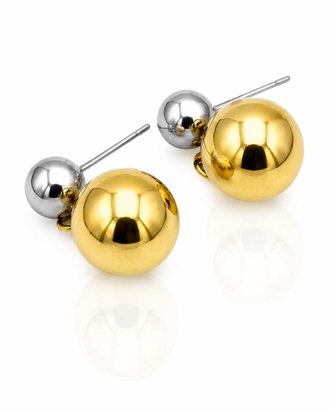 Gold Plated Two-Tone Round Disc Stud Earrings (10547)
