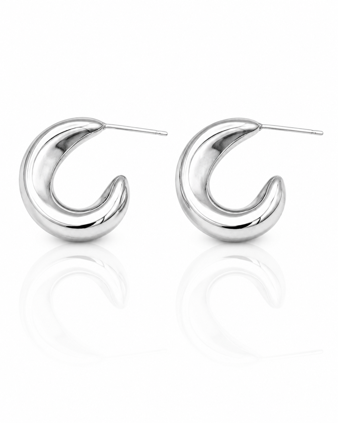Rhodium Plated Waterproof C-Shaped Hoop Earrings (10579)