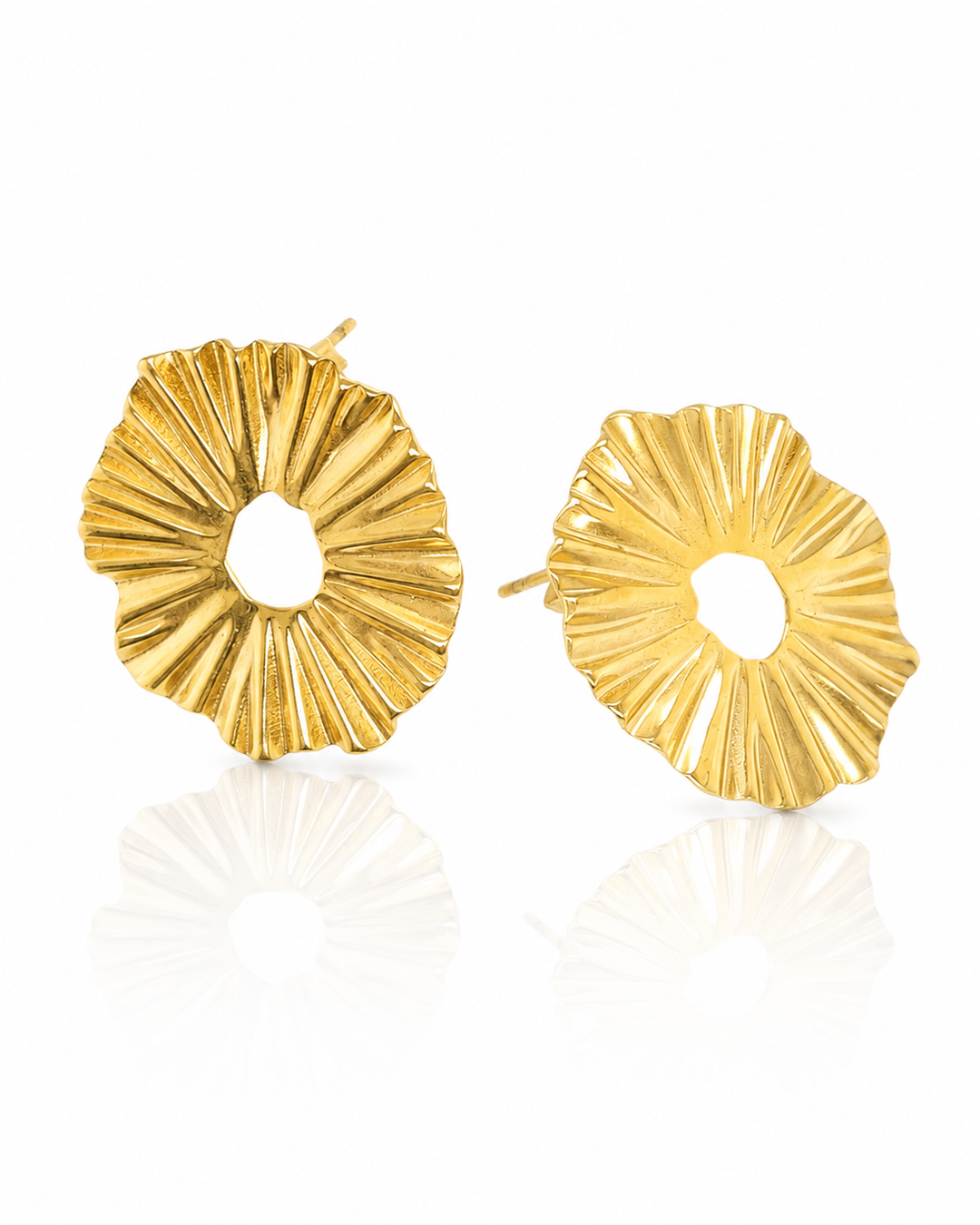 Gold Plated Waterproof Textured Petal Drop Earrings (300031)