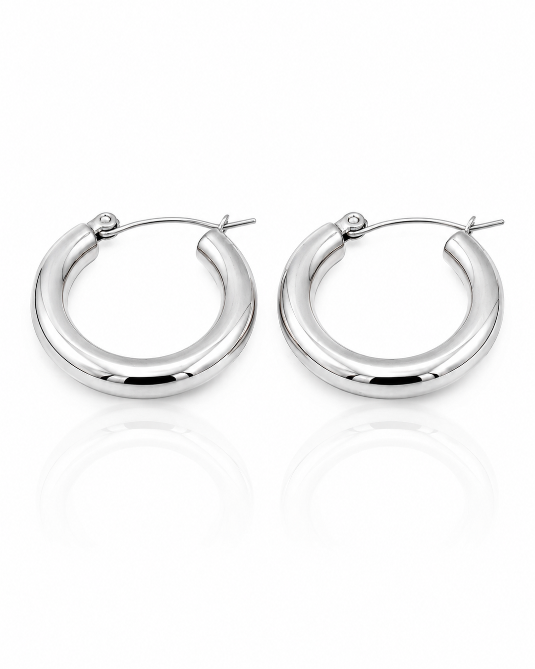 Rhodium Plated Minimalist Hoop Earrings (10577)