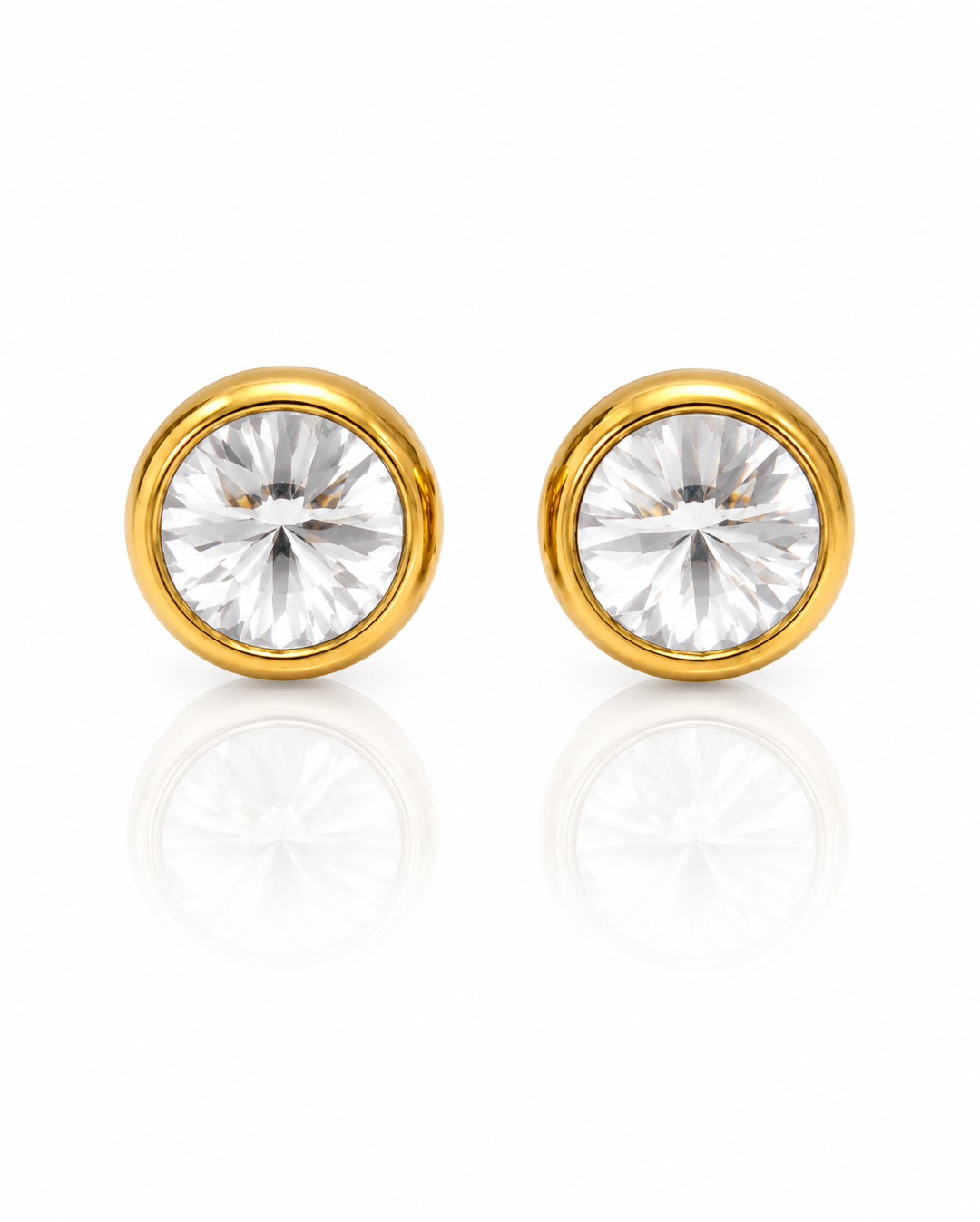 Gold Plated Cubic Zirconia Clear Crystal Stud Earrings (10566)