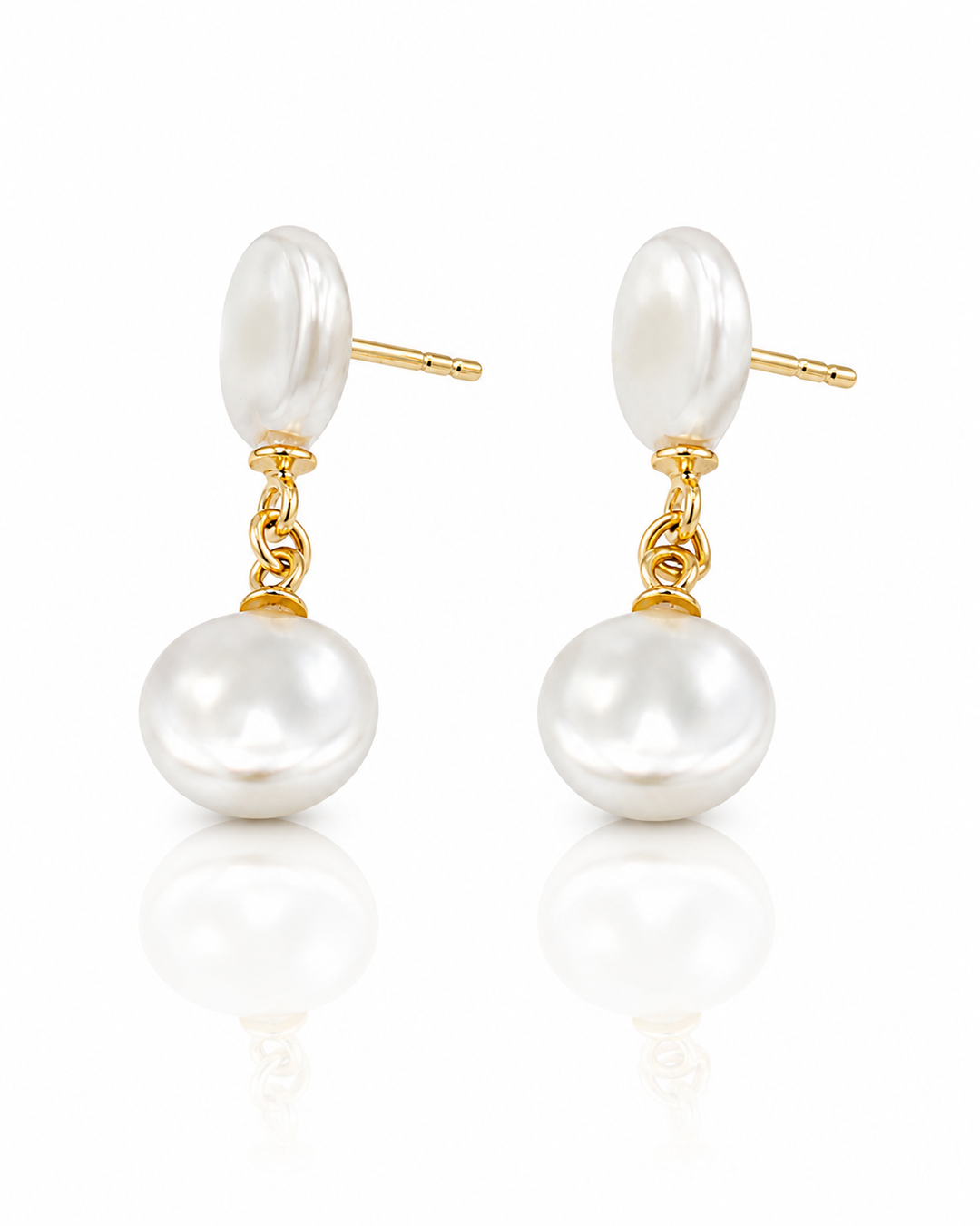 Gold Plated Waterproof Double Pearl Drop Earrings (10564)
