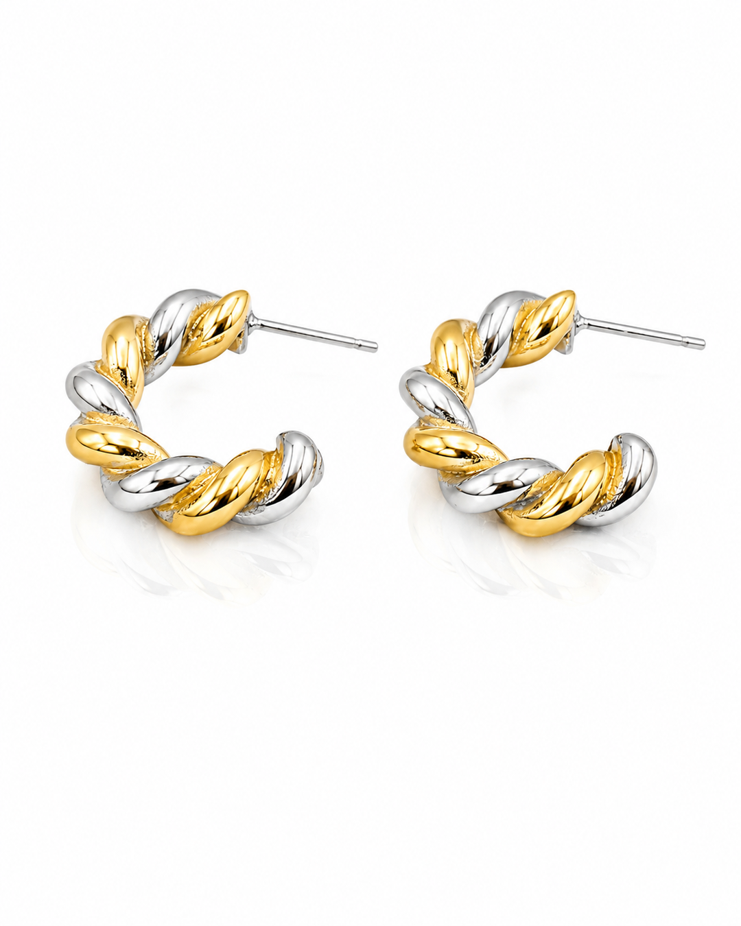 Gold Plated Two Toned Twisted Hoop Earrings (10556)