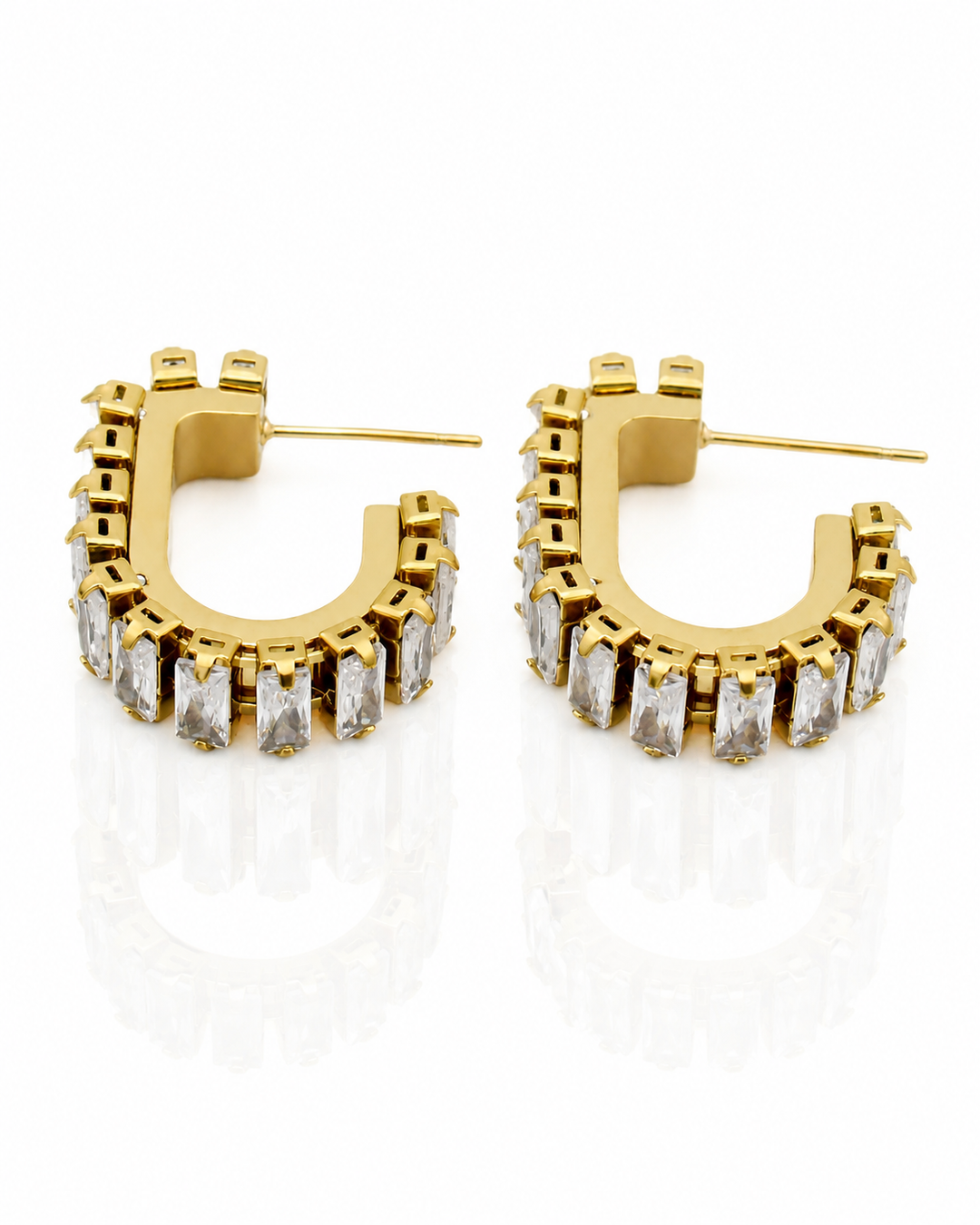 Gold Plated Cubic Zirconia Huggie Hoop Earrings (10554)