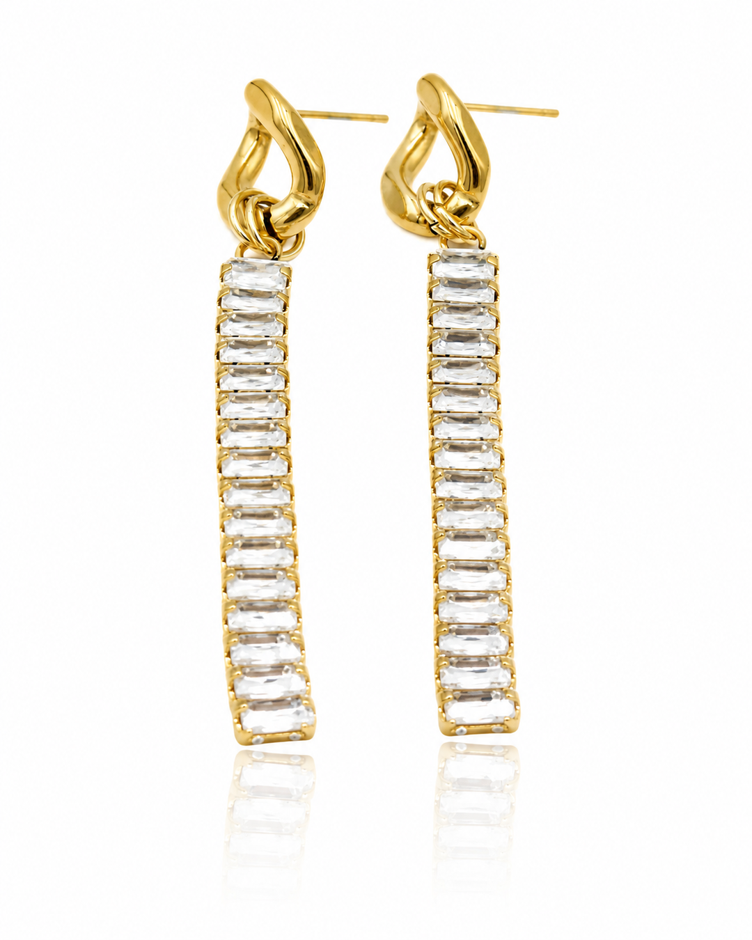 Gold Plated Waterproof Cubic Zirconia Drop Earrings (10553)