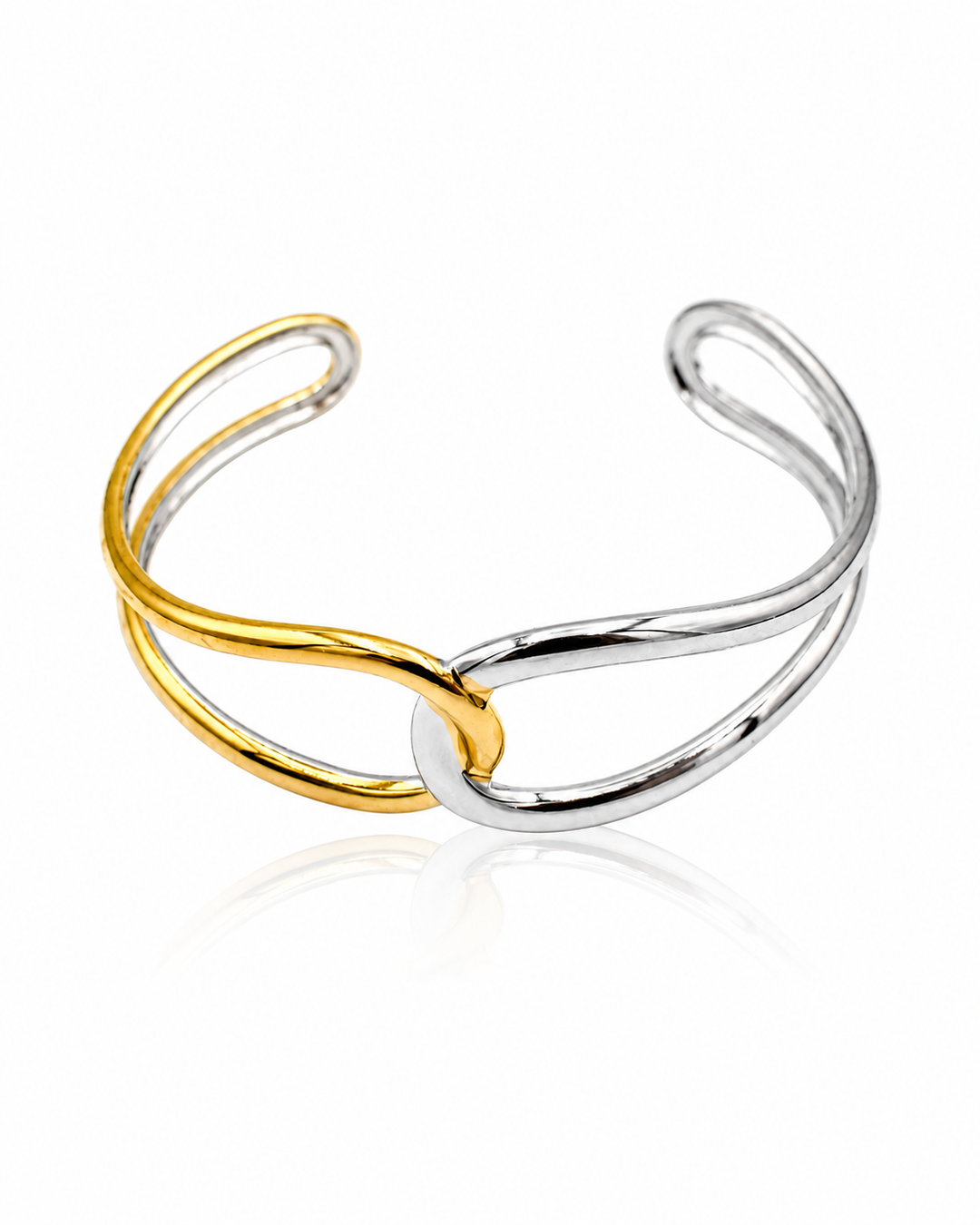 Gold Plated Waterproof Two-Tone Twist Bangle Bracelet (11440)