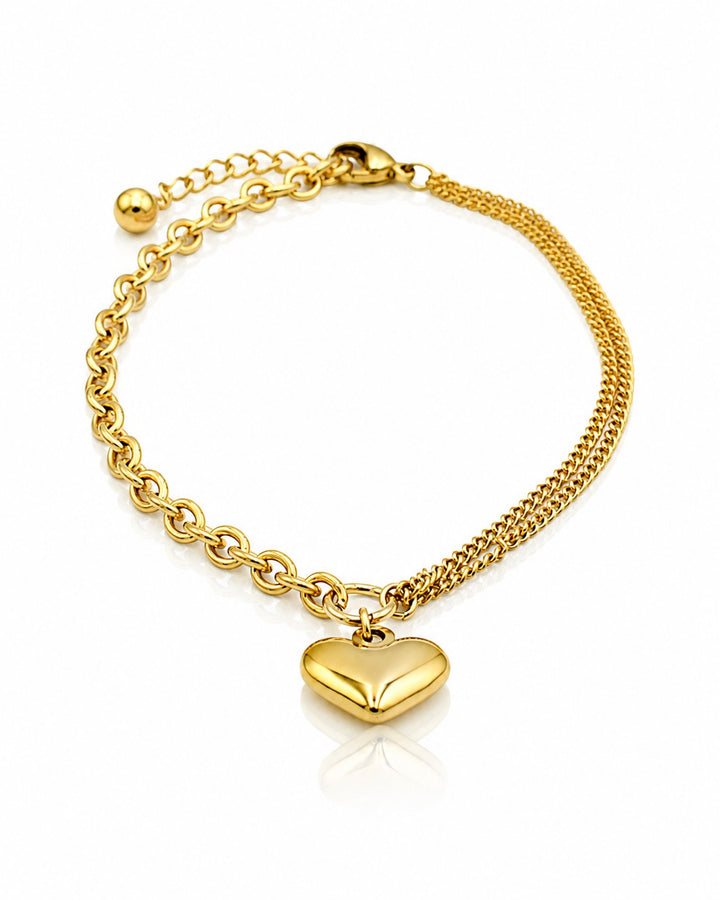 Gold Plated Waterproof Heart Charm Cable Chain Bracelet (10995)