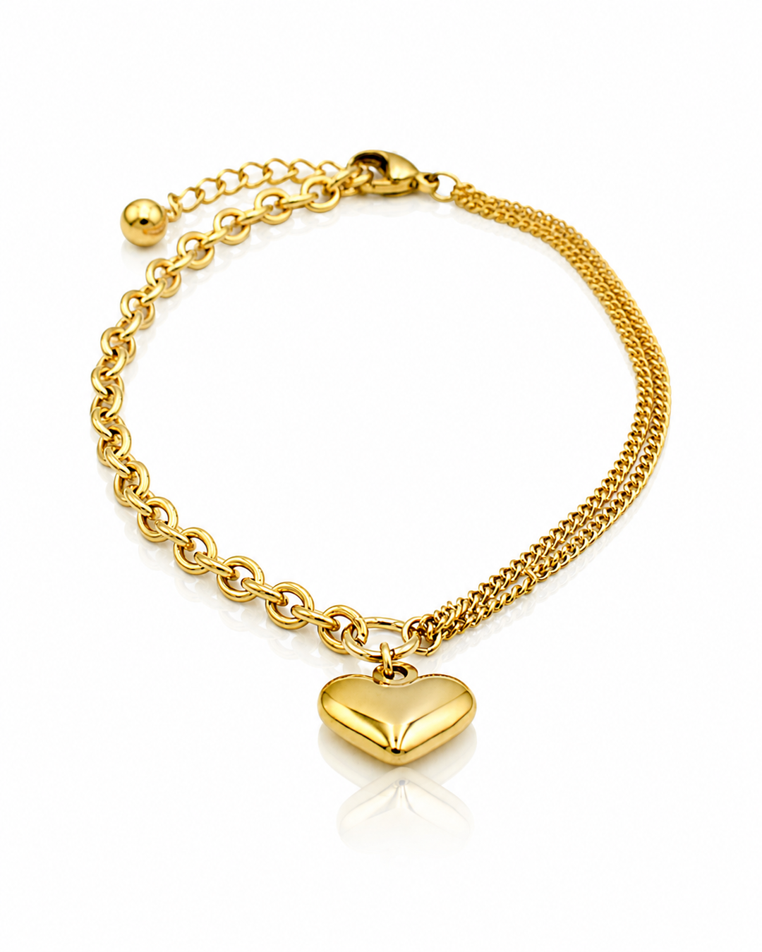 Gold Plated Waterproof Heart Charm Cable Chain Bracelet (10995)