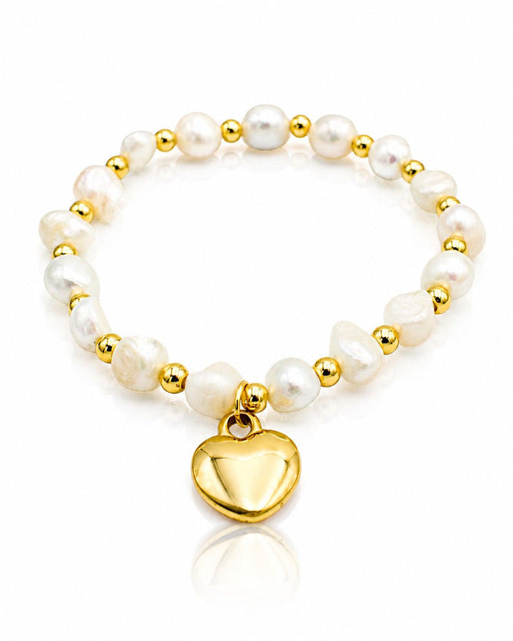 Gold Plated Pearl & Heart Charm Bracelet (10978)