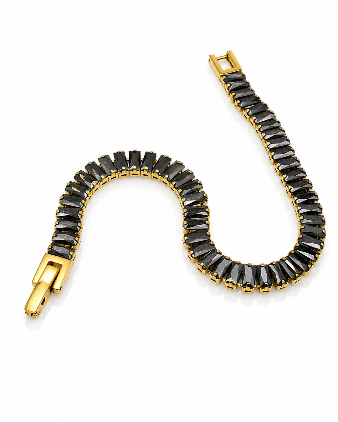 Black Cubic Zirconia Gold Plated Waterproof Statement Bracelet (10895)