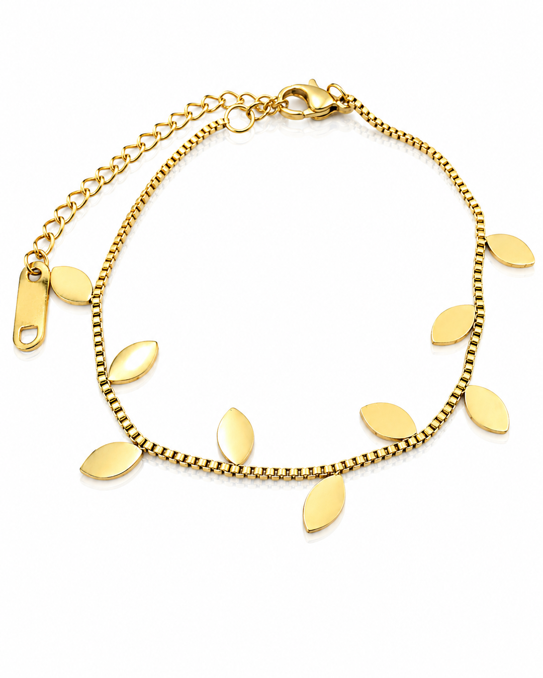 Gold Plated Waterproof Botanical Leaf Charm Bracelet (10779)