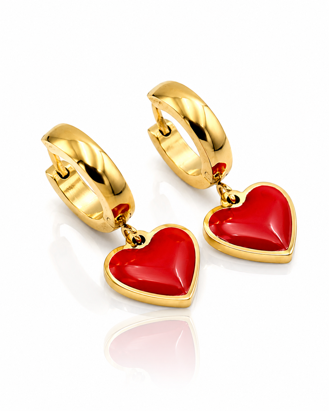 Gold Plated Red Enamel Heart Huggie Hoop Earrings (11016)