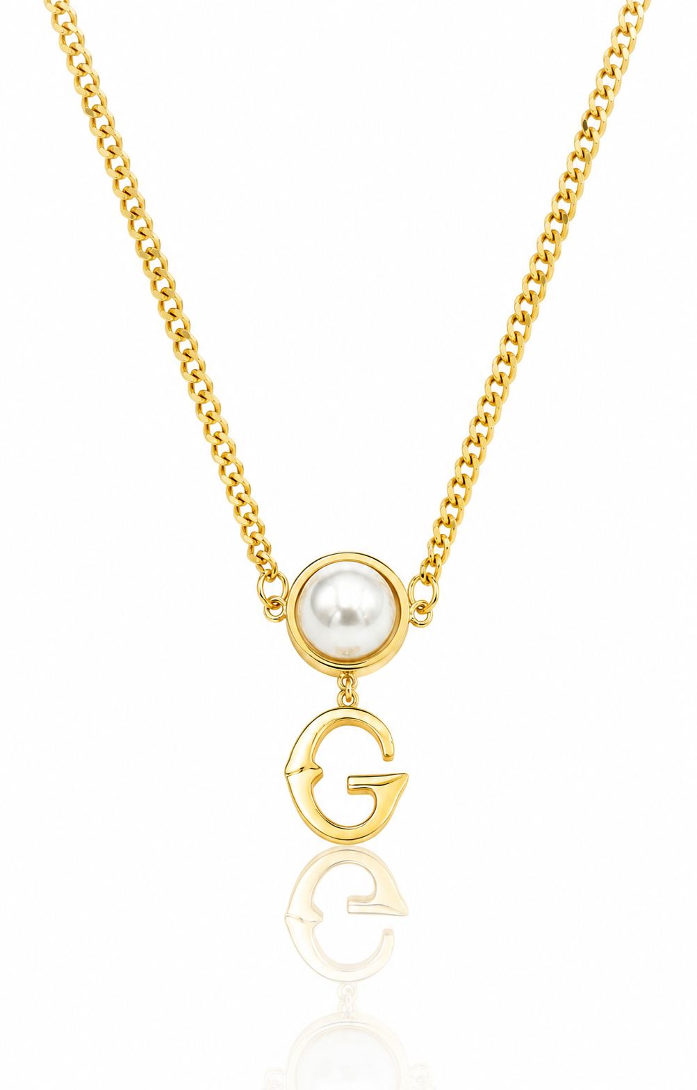 Gold Plated Waterproof Initial 'G' Curb Chain Pendant Necklace (10715)