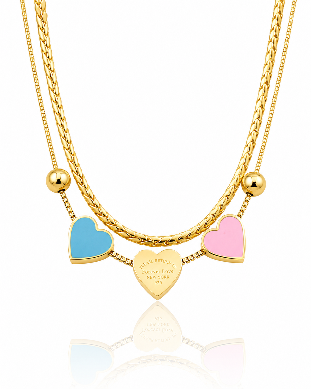 Gold Plated Triple Heart Layered Chain Necklace (10946)
