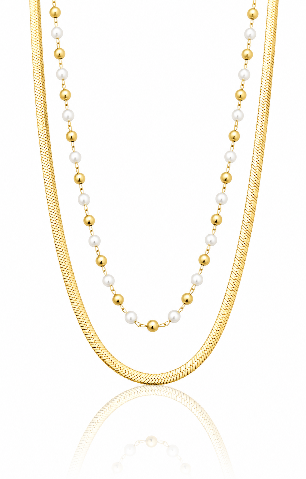 Gold Plated Waterproof Pearl Layered Chain Necklace (10939)