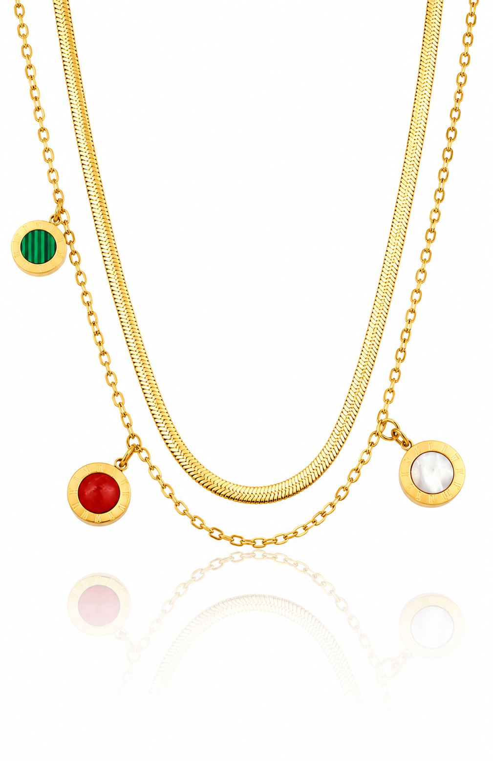 Gold Plated Multicoloured Layered Snake Chain Necklace Set (10808)