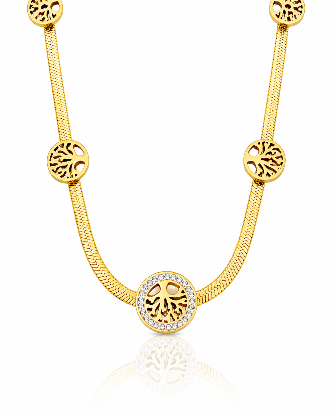 Gold Plated Waterproof Tree of Life Crystal Pendant Necklace (10807)