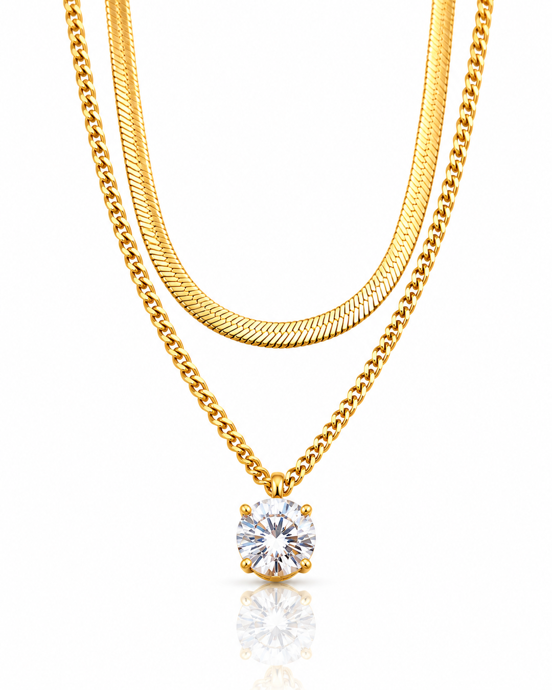 Gold Plated Waterproof Cubic Zirconia Snake Chain Necklace (10941)