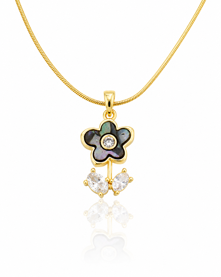 Gold Plated Waterproof Floral Cubic Zirconia Snake Chain Necklace - 43 cm  (10811)