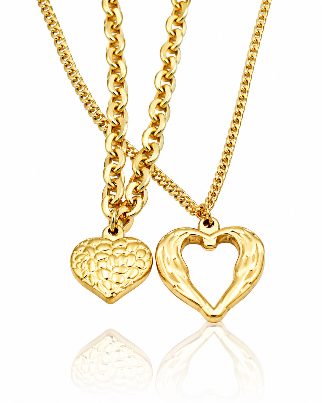 Gold Plated Waterproof Textured Heart Pendant Necklace (10942)