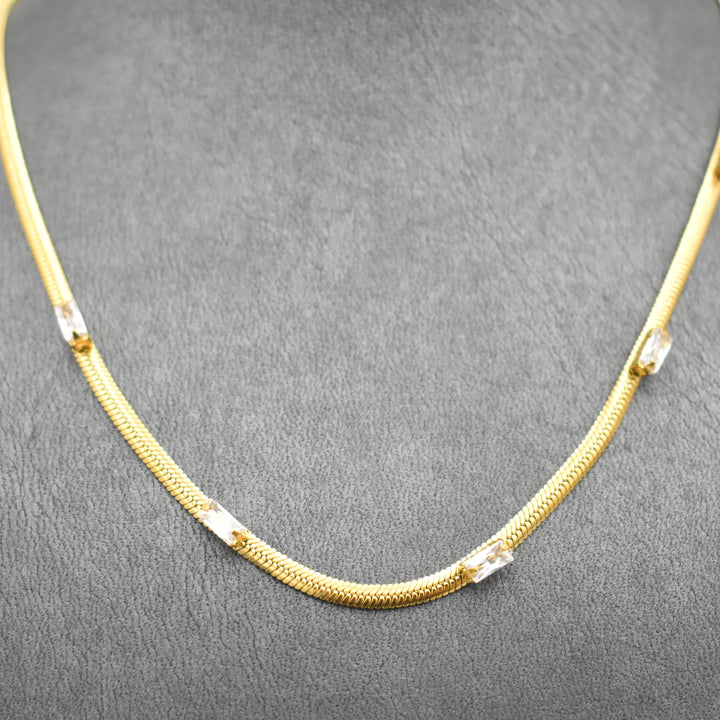 Gold Toned Snake with Baguette Cubic Necklace