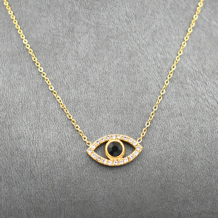 Gold Plated Black Stone Zirconia Necklace