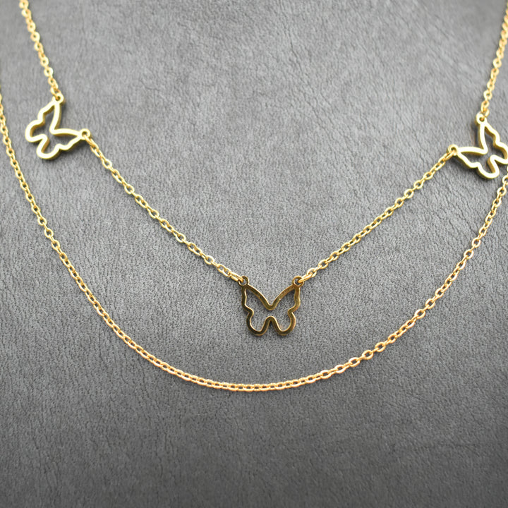 Gold Plated Layered Butterfly Necklace