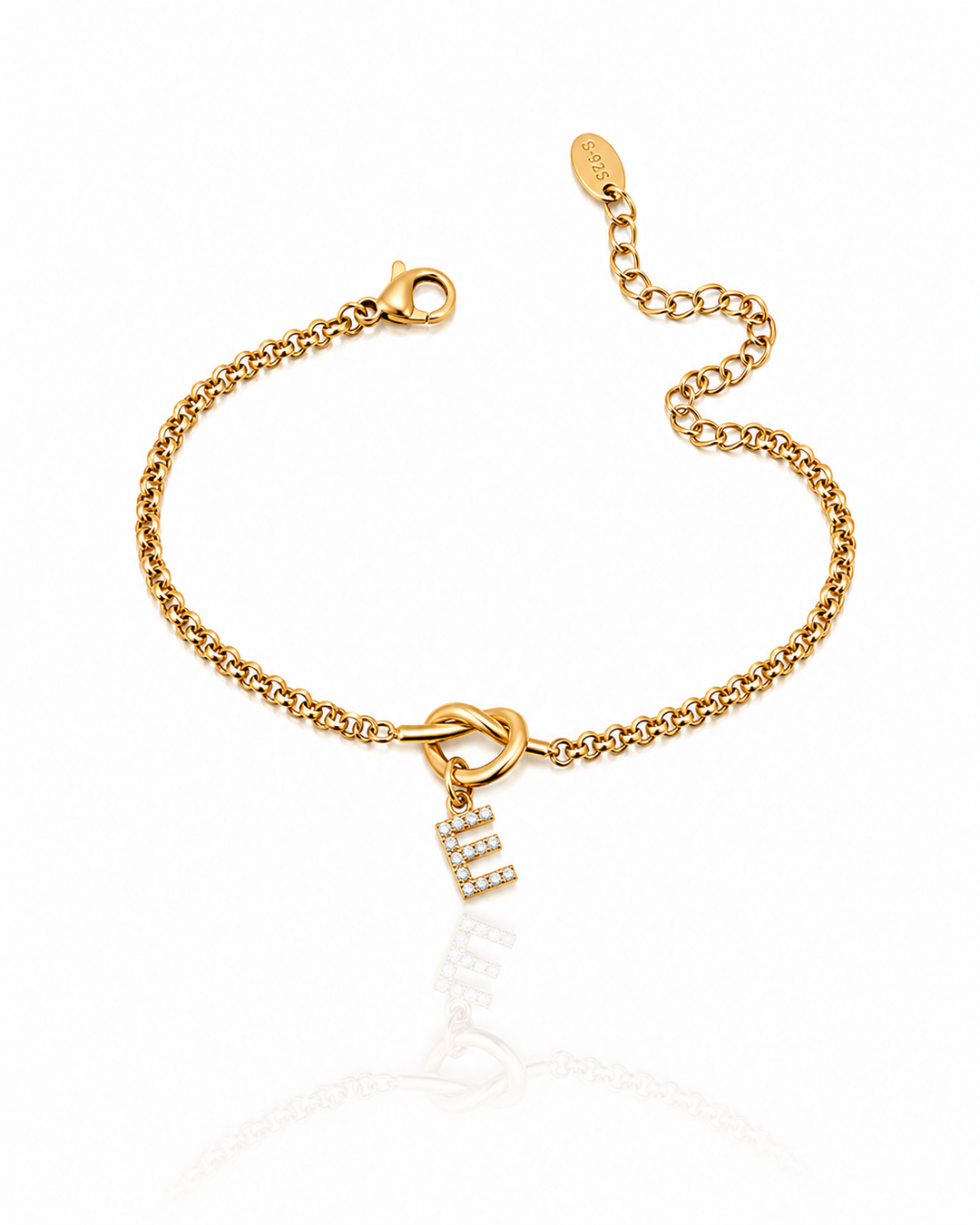 Gold Plated Waterproof Diamanté Initial 'E' Letter Bracelet (11780)