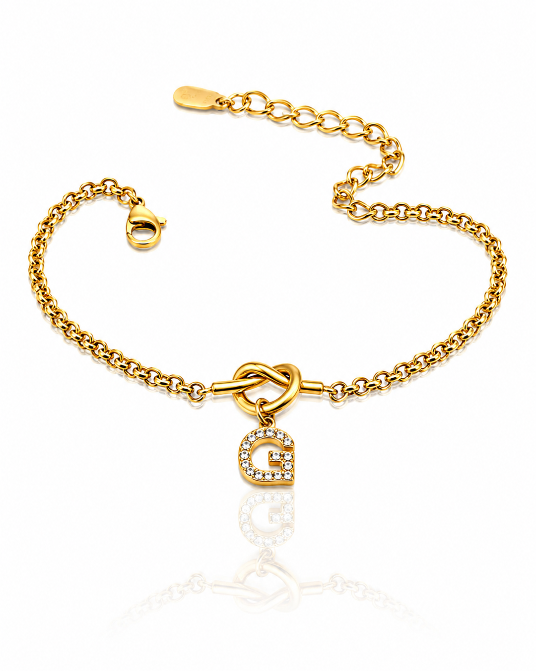 Gold Plated Waterproof Diamante 'G' Initial Letter Charm Bracelet (11782)