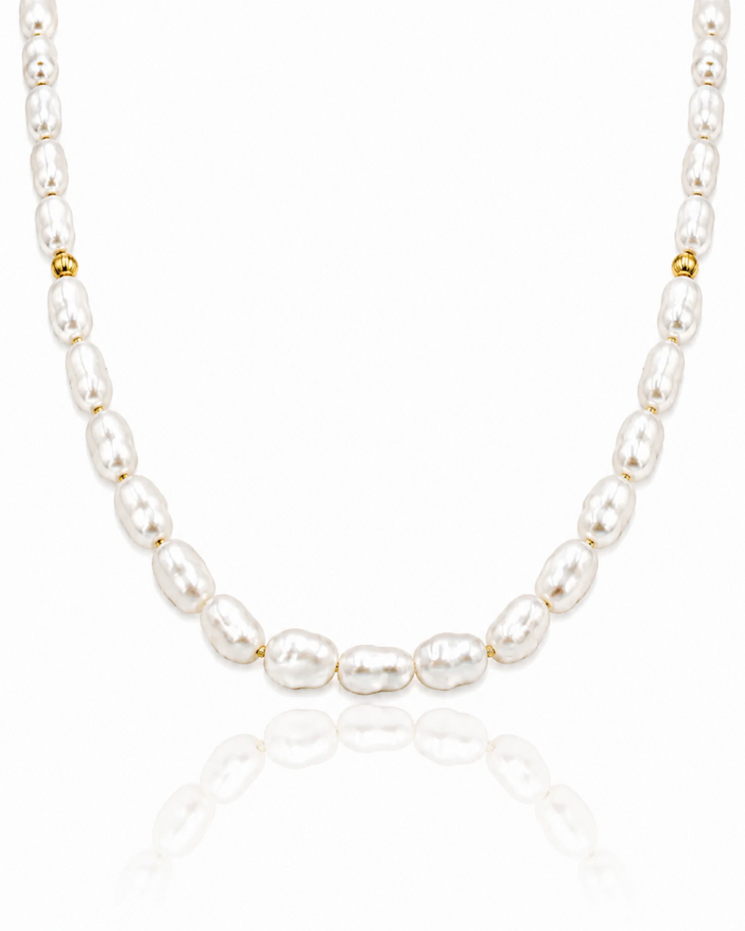 Gold Plated Waterproof Freshwater Pearl Beaded Necklace (11110)