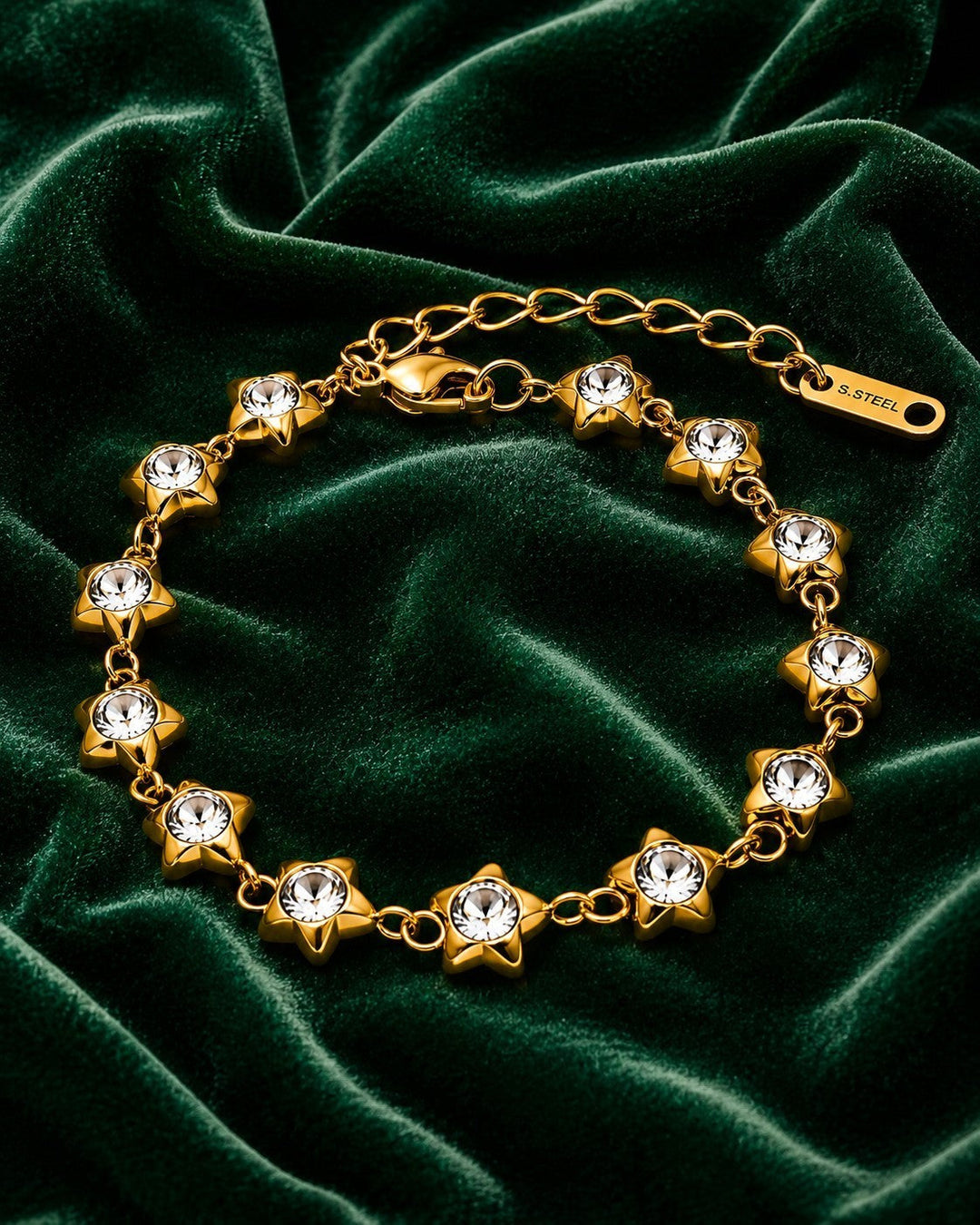 Gold Plated Waterproof Star Charm Cubic Zirconia Bracelet (11473)