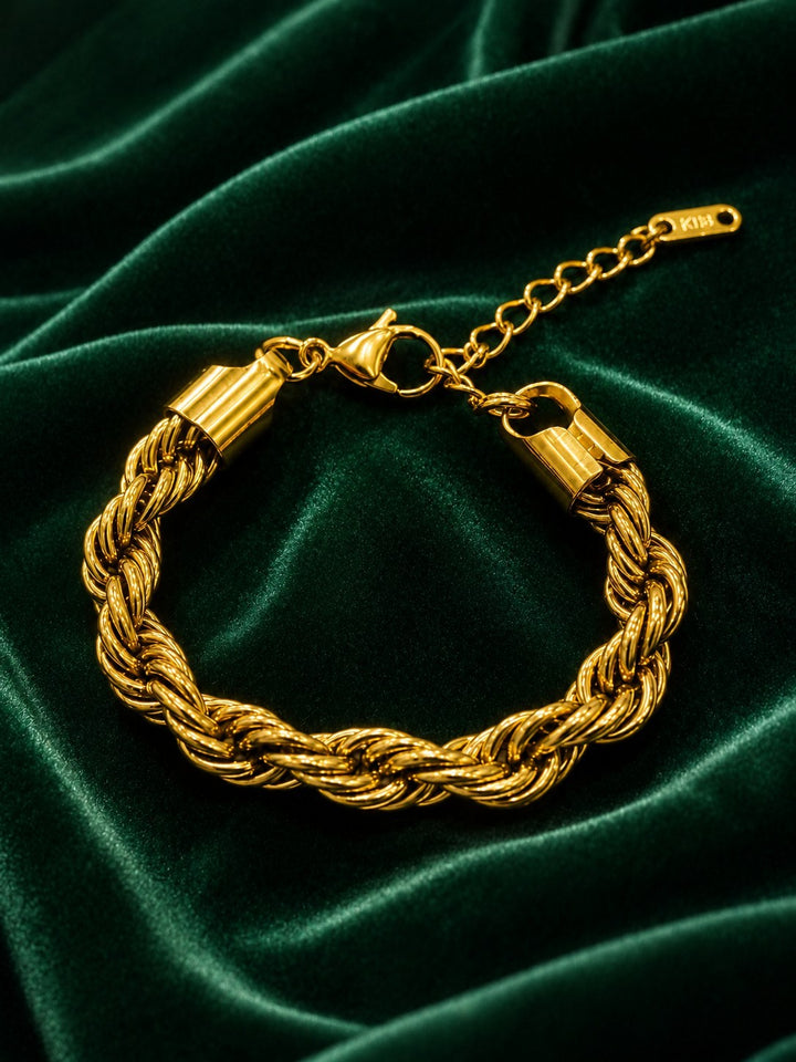 Gold Plated Waterproof Chunky Rope Chain Bracelet (10785)